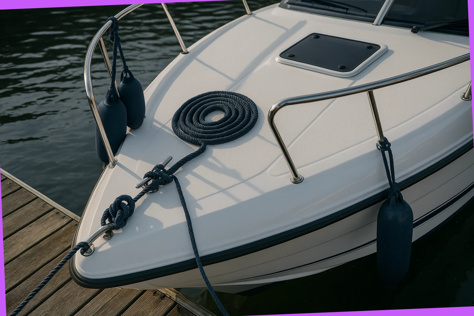 Clean mooring lines, fenders and a tidy deck ready for boarding